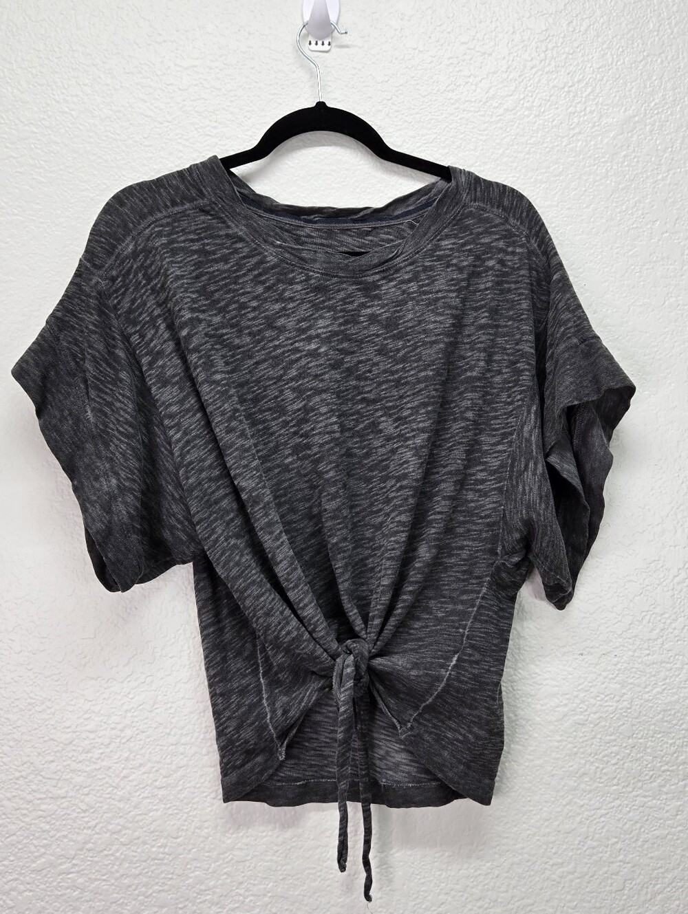 Pilcro Anthropologie Tie Front Tee Top XS Grey Space Dye Slub Knit Dolman